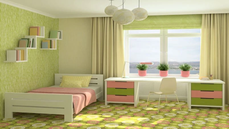 رنگ‌های سبز و صورتی برای اتاق‌خواب